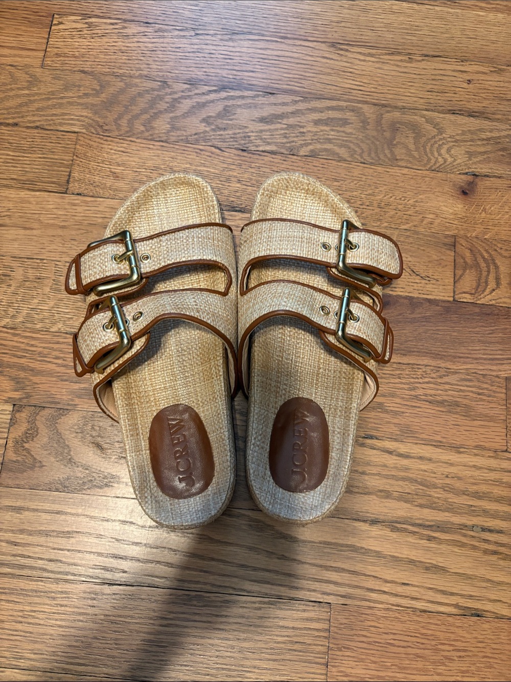 J. Crew Tan Woven Twin-Buckle Slide Sandals - women’s